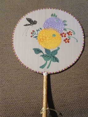 Vintaged Handpainted On Silk Asian Paddle Fan KS33PM